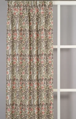 Nordisk Textil Gardiner Mönstrade|Sweet flower brun-grön gardiner
