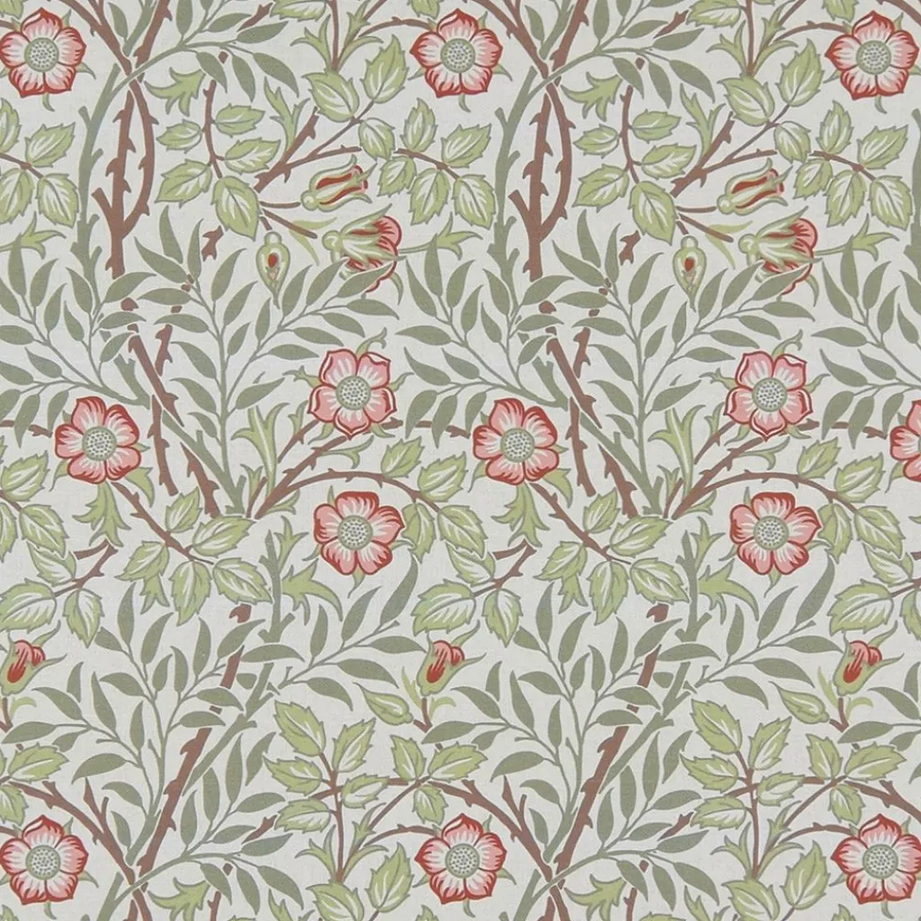 Arts & Crafts Tyger|Gardintyger Mönstrade|Sweet flower vinröd tyg