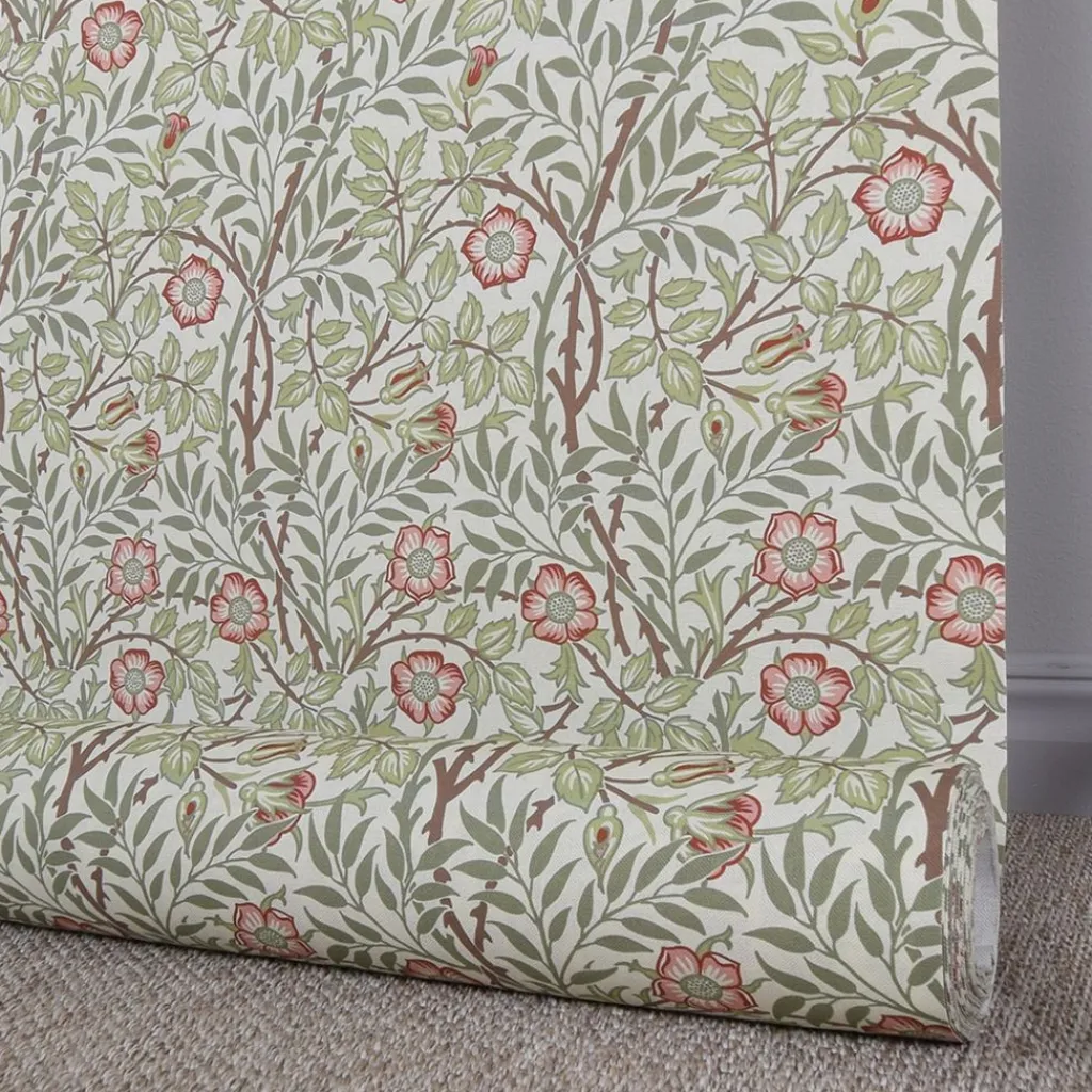 Arts & Crafts Tyger|Gardintyger Mönstrade|Sweet flower vinröd tyg
