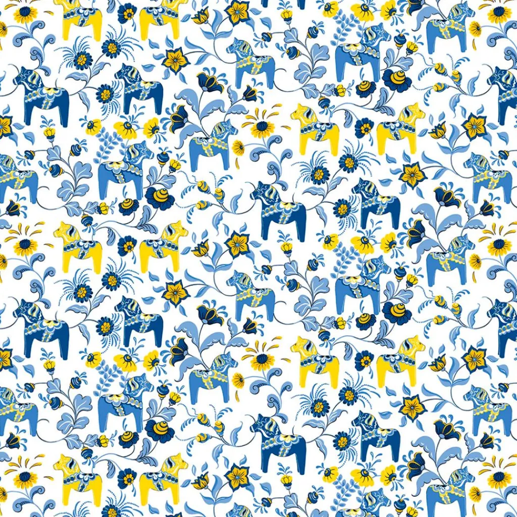 Arvidssons textil Textilvaxduk|Textilvaxduk Leksand Sverige med traditionellt dalahästmönster