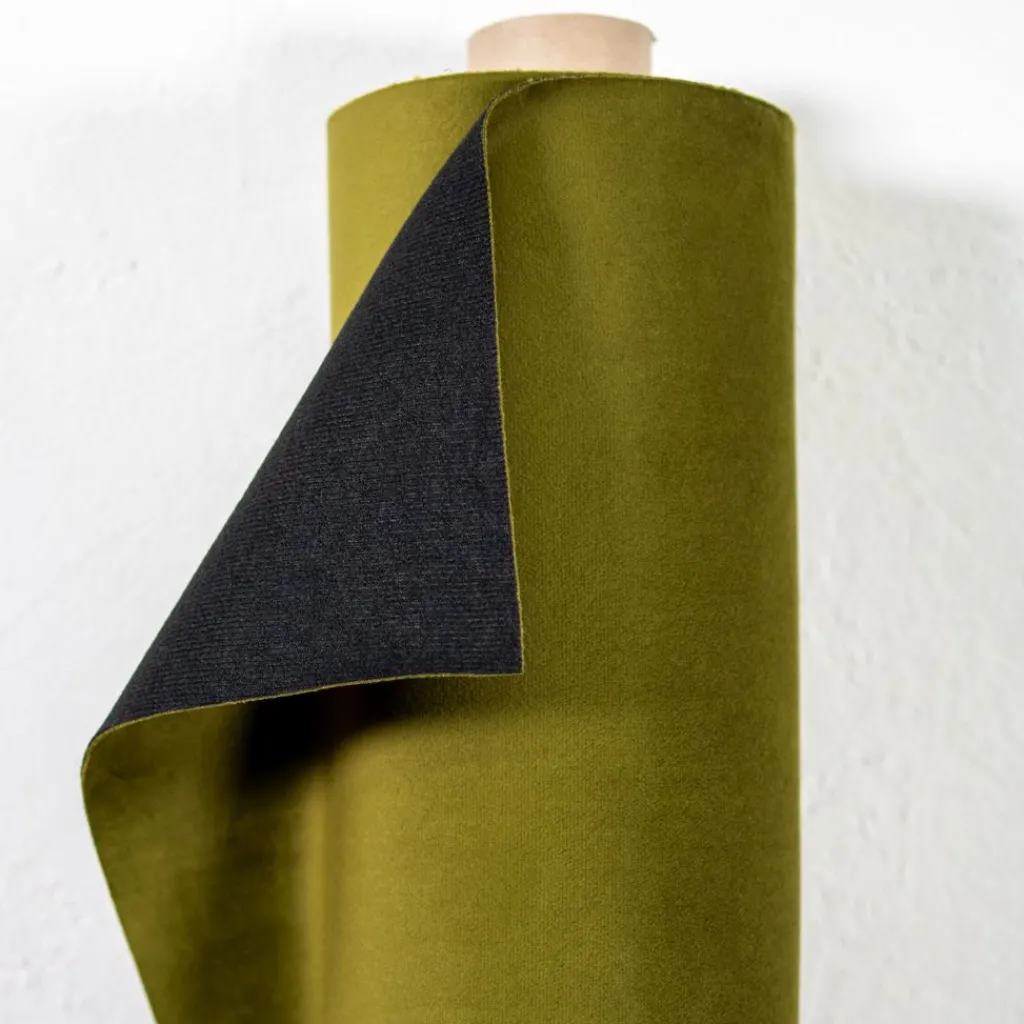 Nordisk Textil Möbelsammet|Enfärgade Möbeltyger|Tiffany Olive möbelsammet – Slitstark & Lyxig
