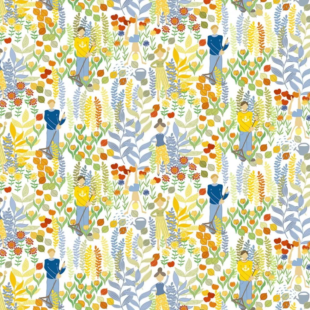Arvidssons textil Gardintyger Mönstrade|Arvidssons Textil|Trädgård multi halvlinne tyg – Lekfull design med trädgårdsmotiv