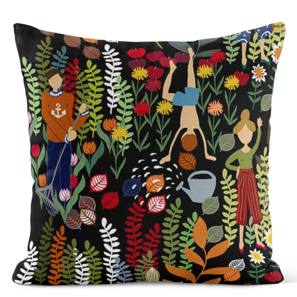 Arvidssons textil Mönstrade Kuddfodral|Trädgård svart/orange kuddfodral