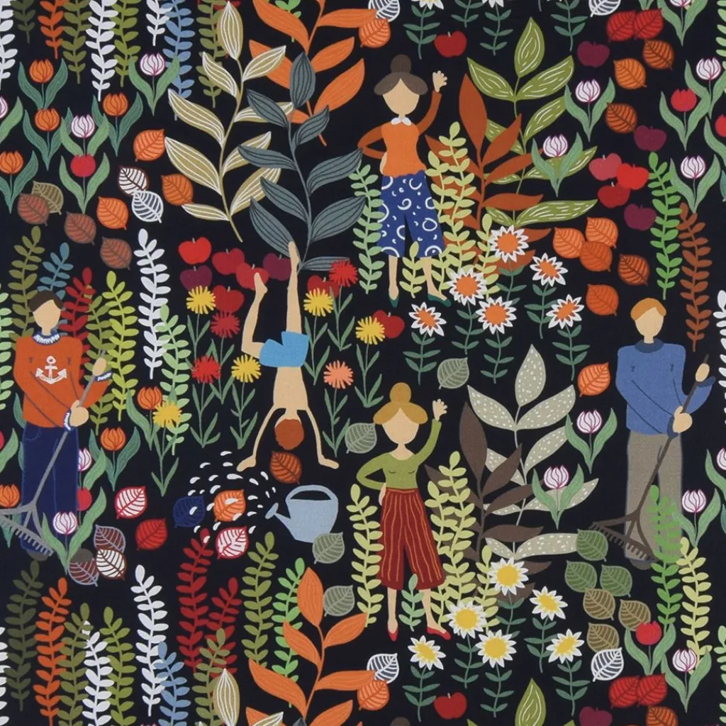 Arvidssons textil Gardintyger Mönstrade|Arvidssons Textil|Trädgård svart/orange tyg