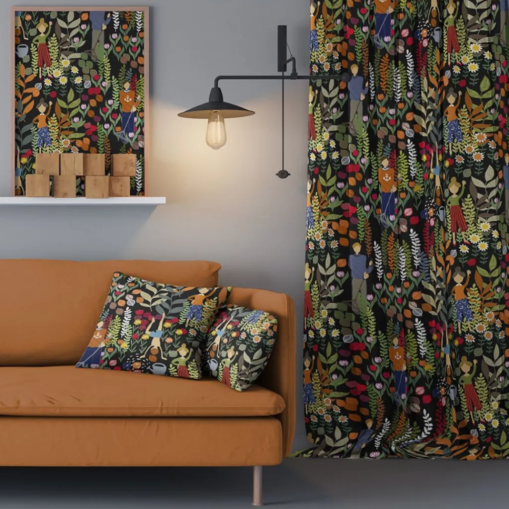 Arvidssons textil Gardintyger Mönstrade|Arvidssons Textil|Trädgård svart/orange tyg