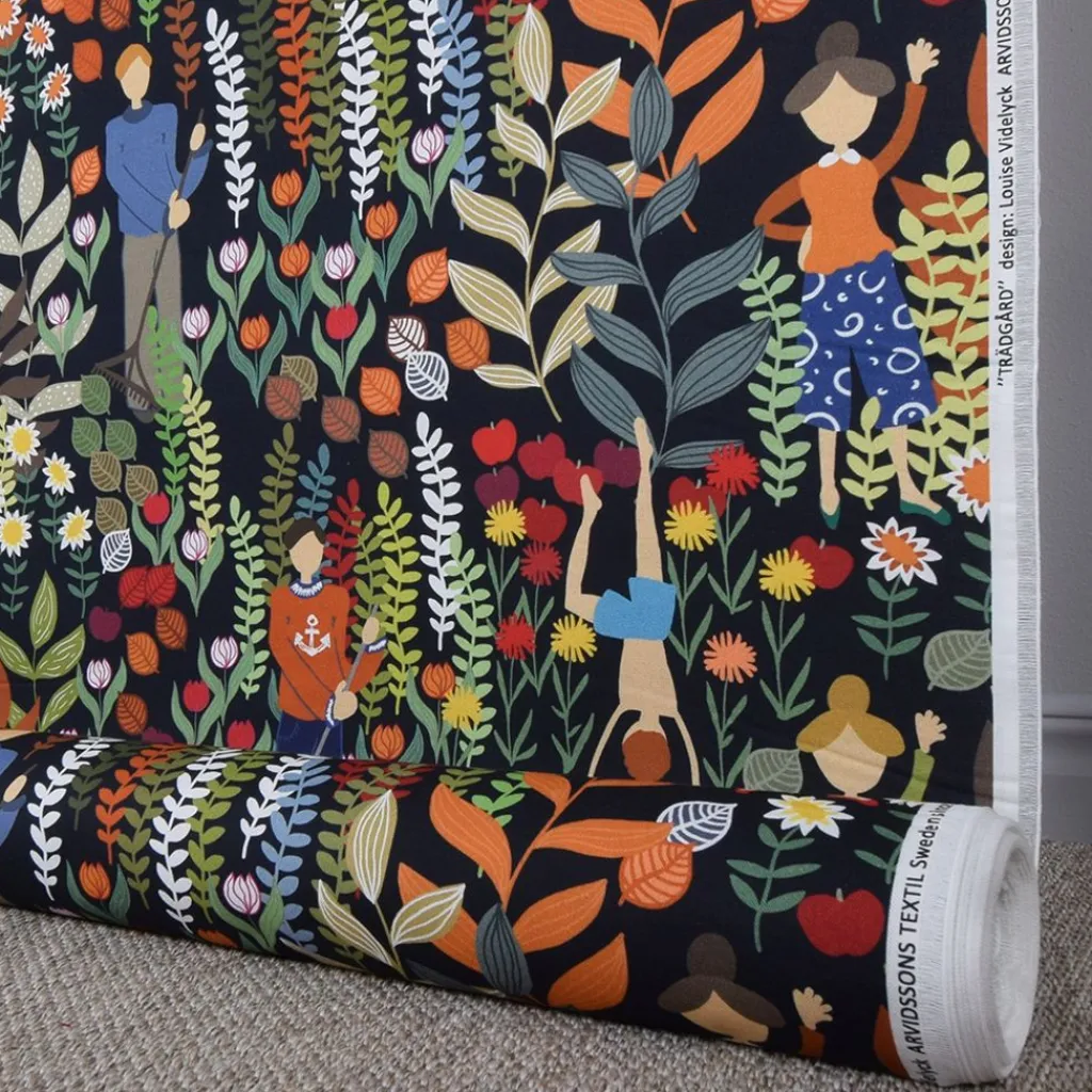 Arvidssons textil Gardintyger Mönstrade|Arvidssons Textil|Trädgård svart/orange tyg