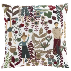 Arvidssons textil Mönstrade Kuddfodral|Trädgård vinröd/turkos kuddfodral
