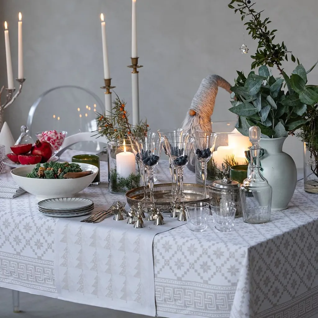 Ekelund Bordsduk|Åttebladsrose beige duk 150x260cm - s Linneväveri