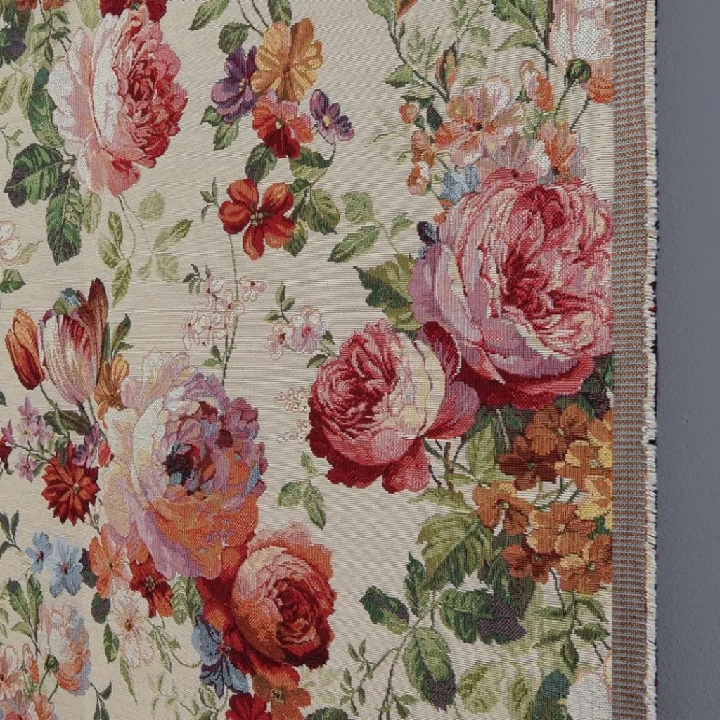 Arvidssons textil Blommiga Möbeltyger|Mönstrade Möbeltyger|Turin crème jacquard - lyxigt möbeltyg