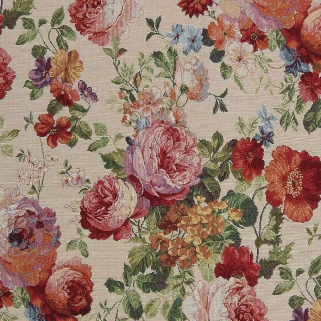 Arvidssons textil Blommiga Möbeltyger|Mönstrade Möbeltyger|Turin crème jacquard - lyxigt möbeltyg