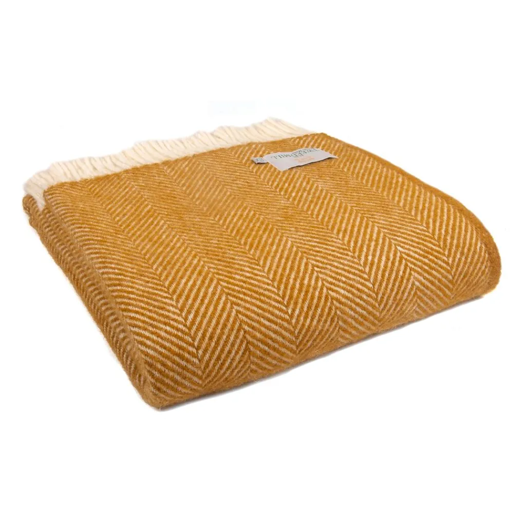 Tweedmill textiles Ullplädar|Ullpläd Fishbone English Mustard, 100% Ull, 150x183 cm