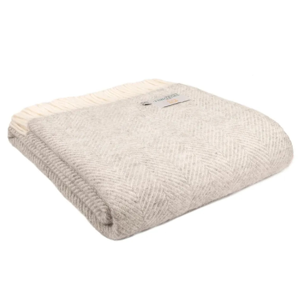 Tweedmill textiles Ullplädar|Ullpläd Fishbone Silver Grey, 100% Ull, 150x183 cm