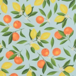 Blommiga Möbeltyger|Dynväv|Uteväv Citrus turkos tyg till utemöbler