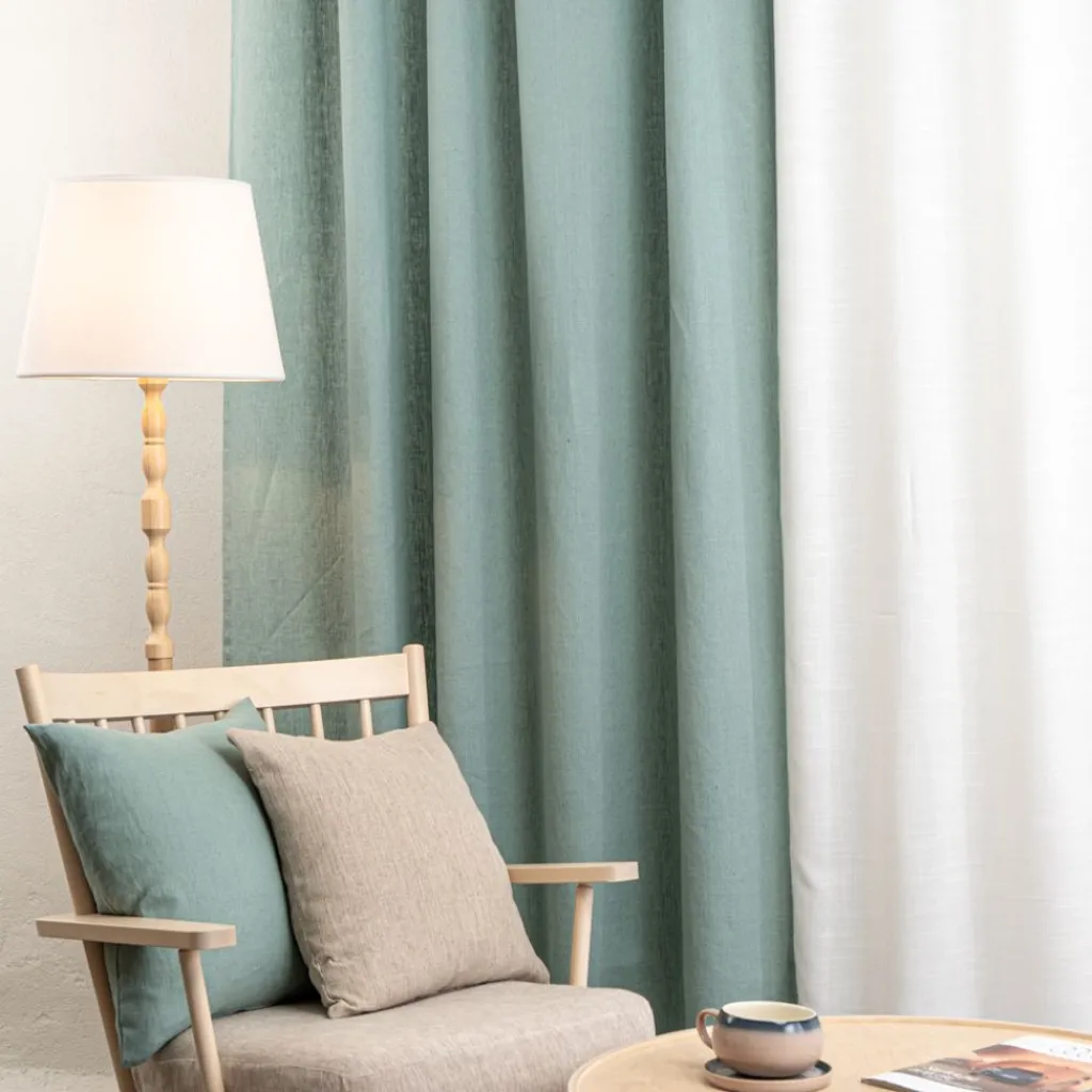 Nordisk Textil Gardintyger Enfärgade|Linnetyger|Verone Linne Aqua – Stentvättat 100 % Lin
