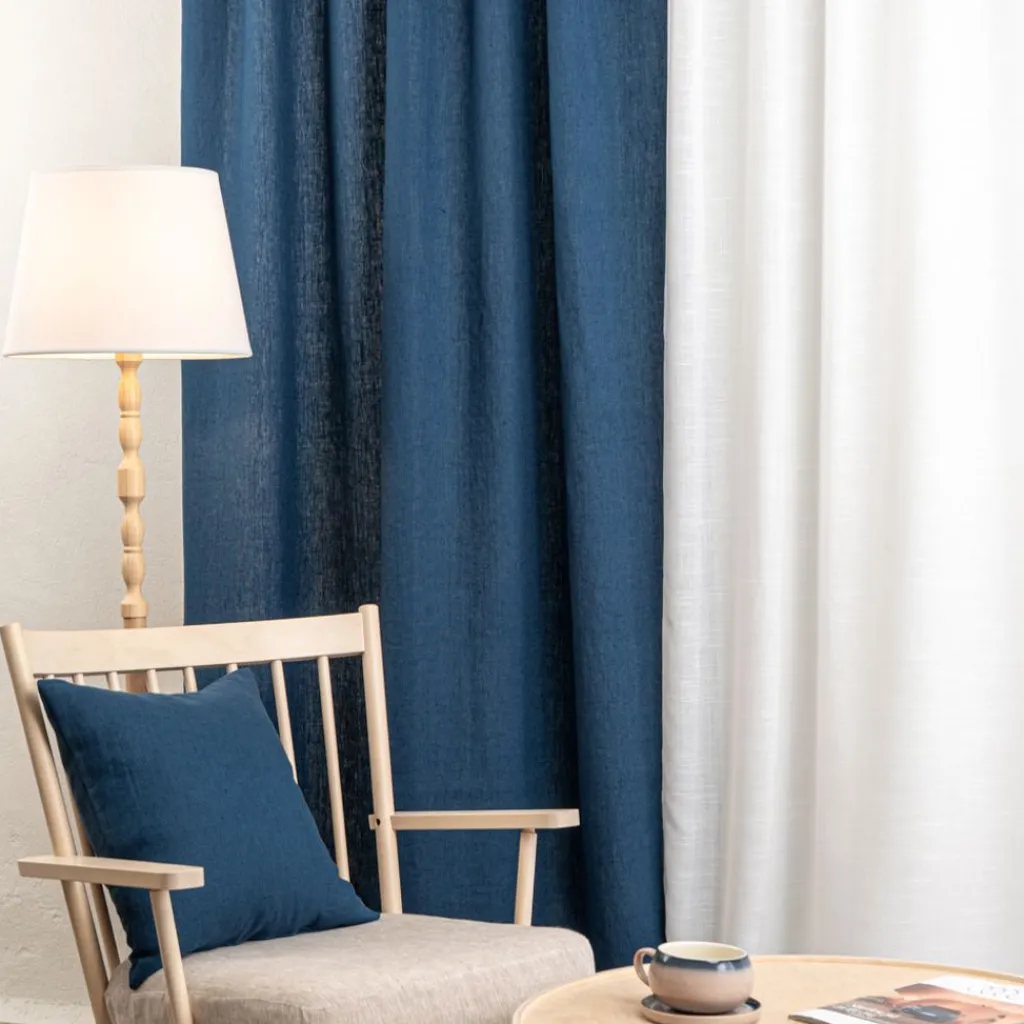 Nordisk Textil Gardintyger Enfärgade|Linnetyger|Verone Linne Blå – Stentvättat 100 % Lin