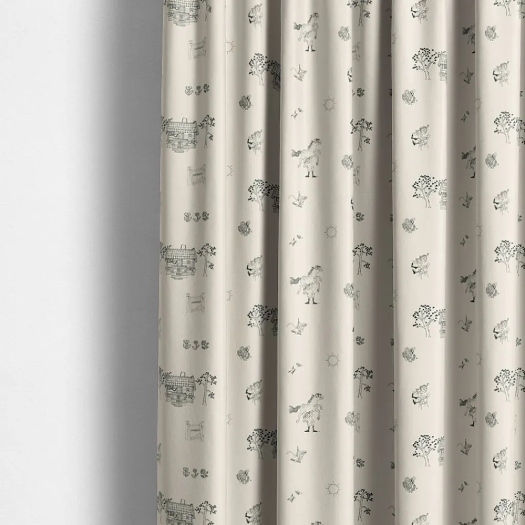 Barn Arvidssons textil Gardintyger Mönstrade|Barnmönster|Villa Villekulla beige tyg