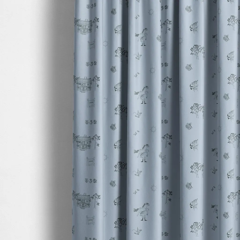 Barn Arvidssons textil Gardintyger Mönstrade|Barnmönster|Villa Villekulla blå tyg