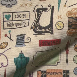 Mönstrade Möbeltyger|Vintage sewing atelier möbeltyg med vintage sybehör och symaskiner