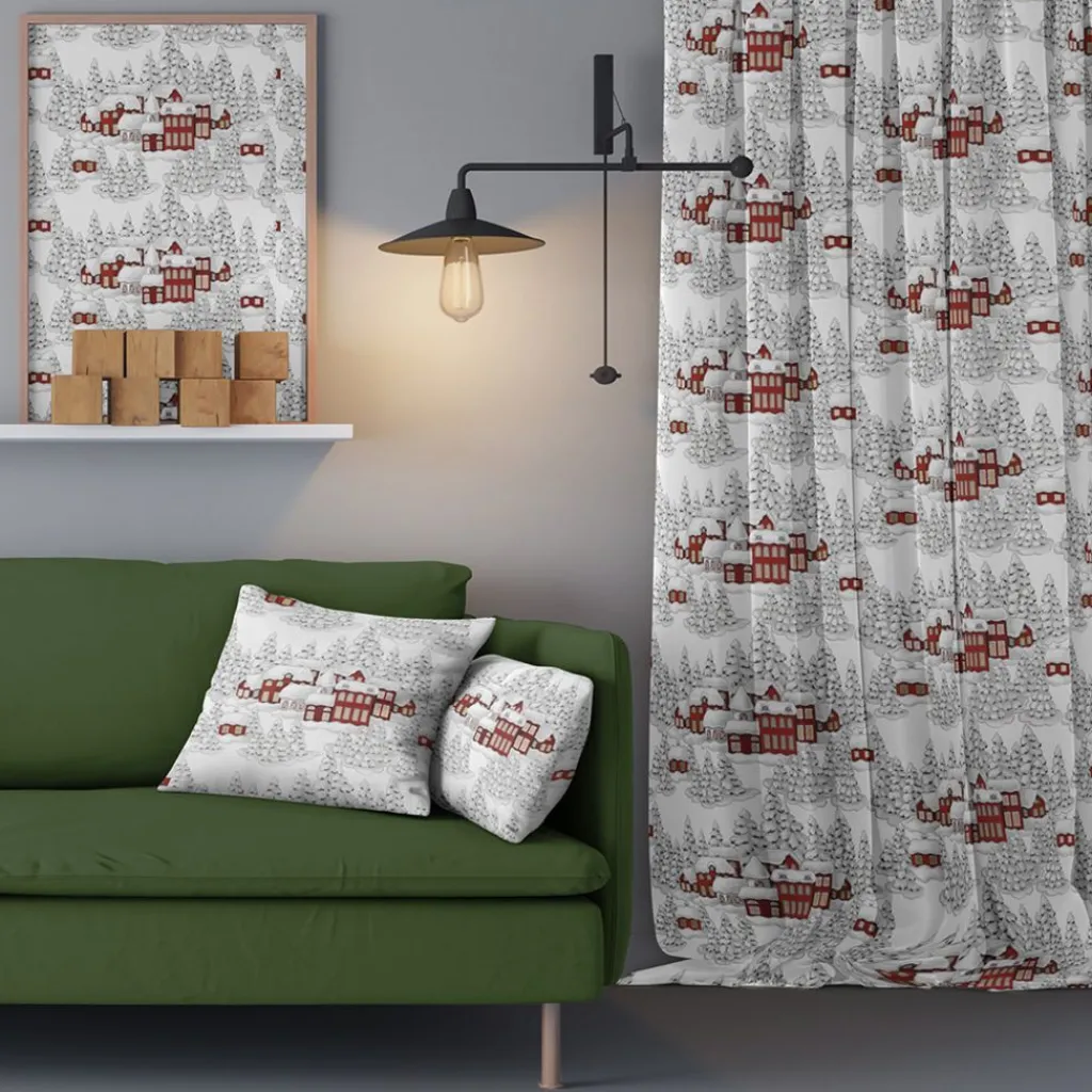 Arvidssons textil Gardiner Mönstrade|Vinterbyn röd gardiner