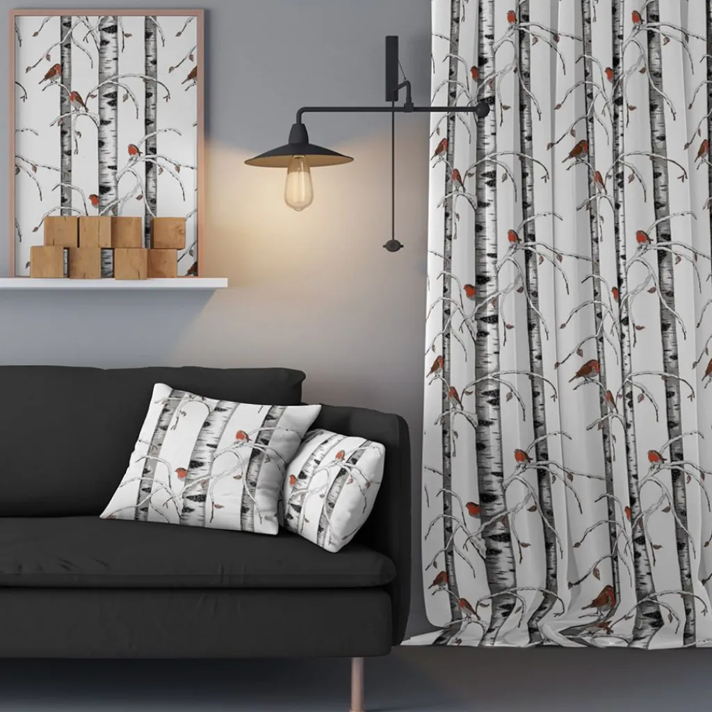 Arvidssons textil Gardiner Mönstrade|Julgardiner|Vinterdungen vit gardiner