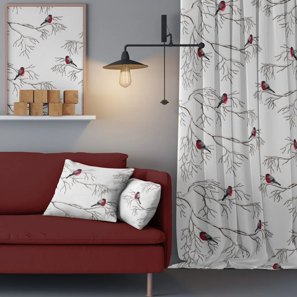 Arvidssons textil Gardiner Mönstrade|Julgardiner|Vinterland vit gardiner