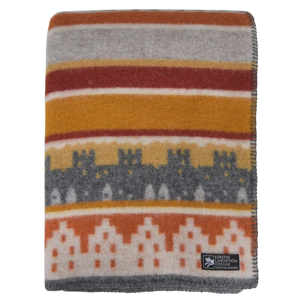 Kerstin Landström Design Ullfiltar|Visby ockra-röd ullfilt 130x180cm -