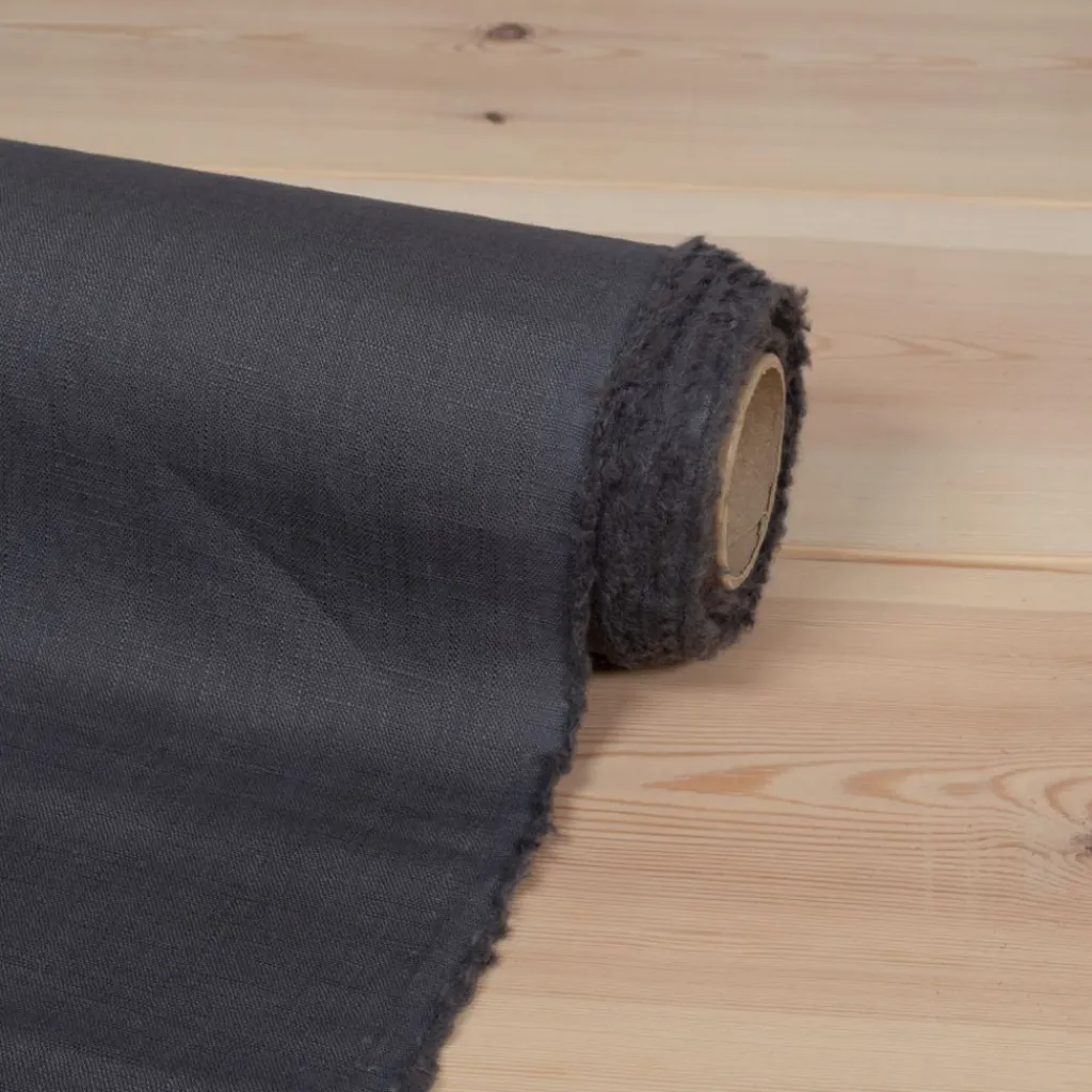 Nordisk Textil Gardintyger Enfärgade|Linnetyger|Washed lin/bomull mörkgrå tyg