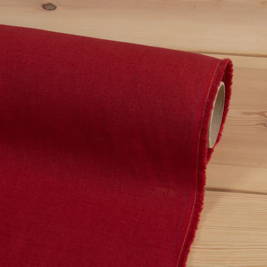 Nordisk Textil Gardintyger Enfärgade|Linnetyger|Washed lin/bomull röd tyg