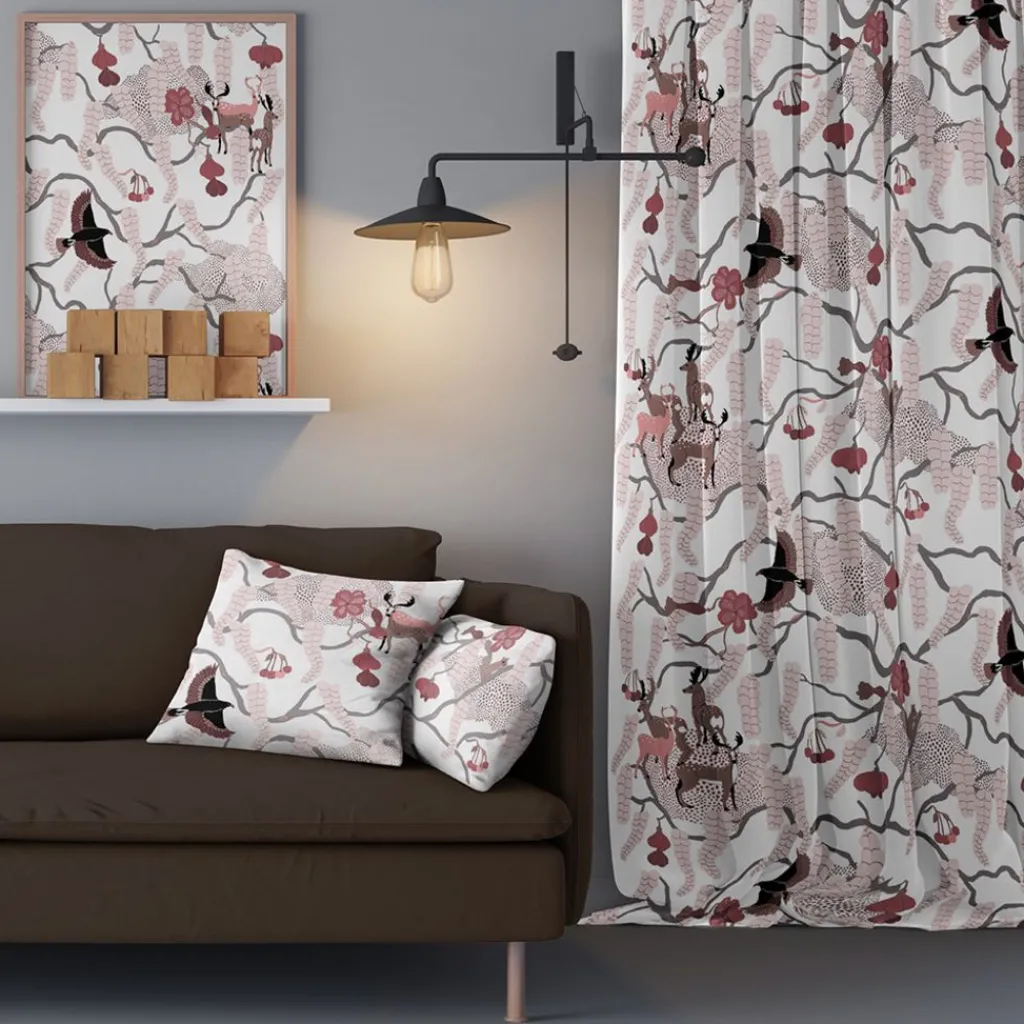 Arvidssons textil Gardintyger Mönstrade|Rea Gardintyger|Yggdrasil rosa tyg