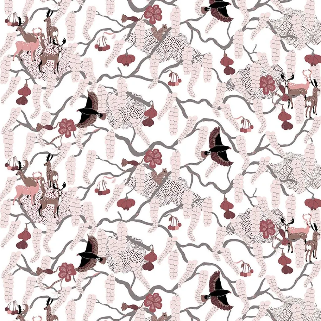 Arvidssons textil Gardintyger Mönstrade|Rea Gardintyger|Yggdrasil rosa tyg